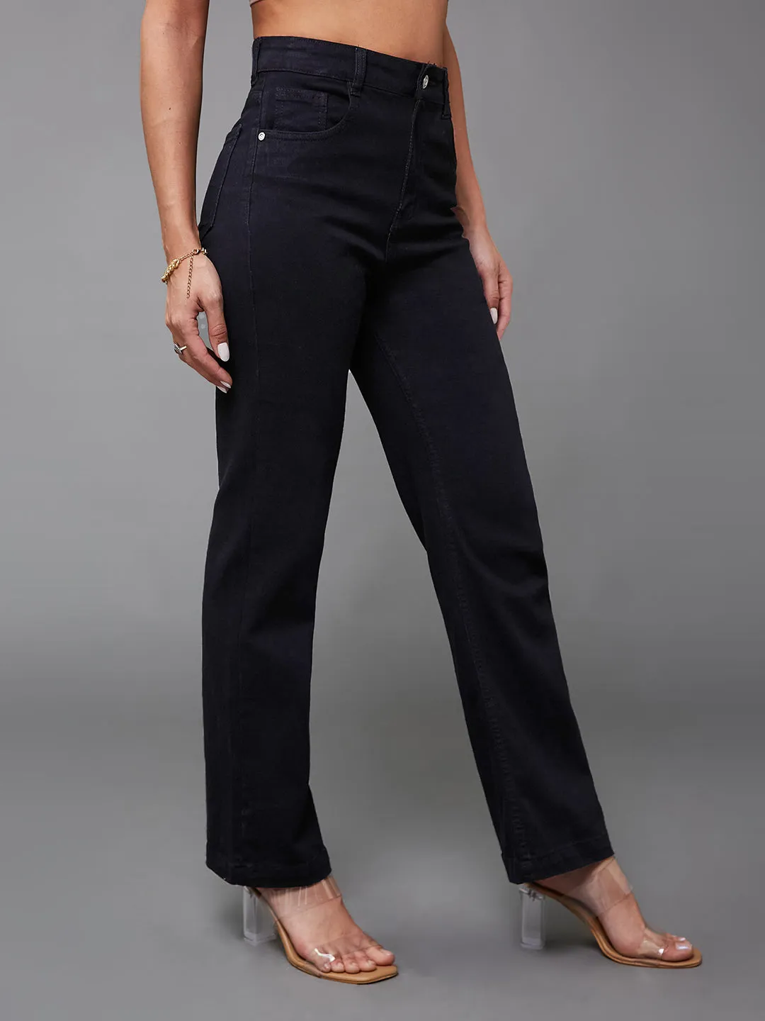 24/7 Comfort Black Straight High-Rise Stretchable Denim Jeans