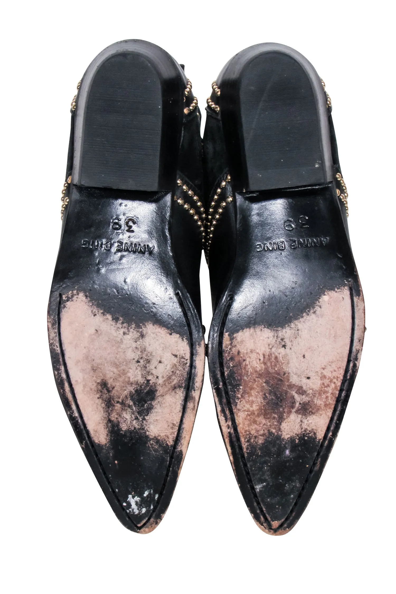 Anine Bing - Black Leather Studded Detail "Charlie" Short Boots Sz 9