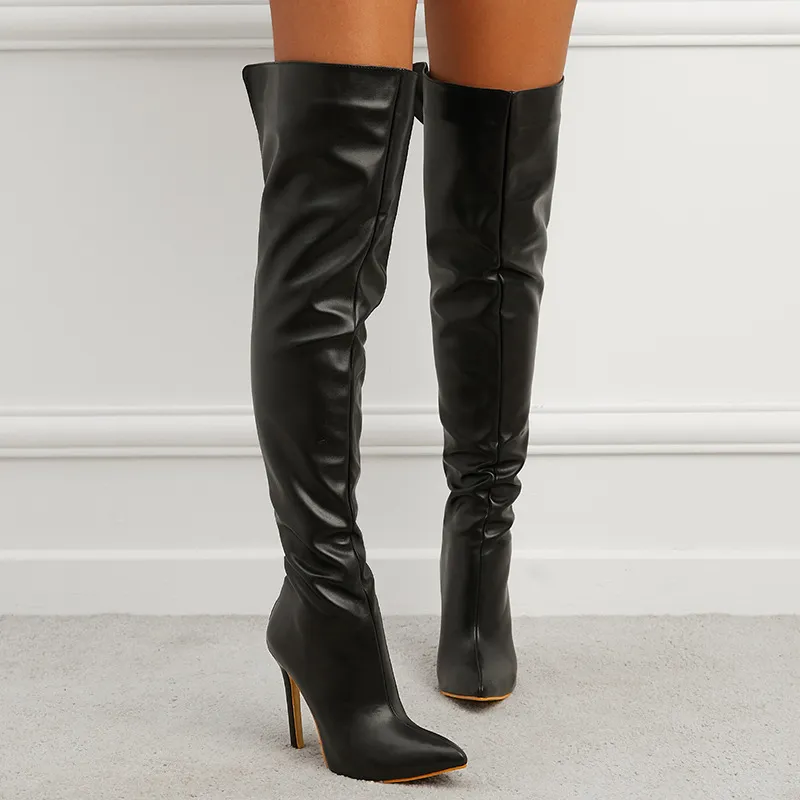Back Zip Stiletto Heel Plain Thread Knee High Boots