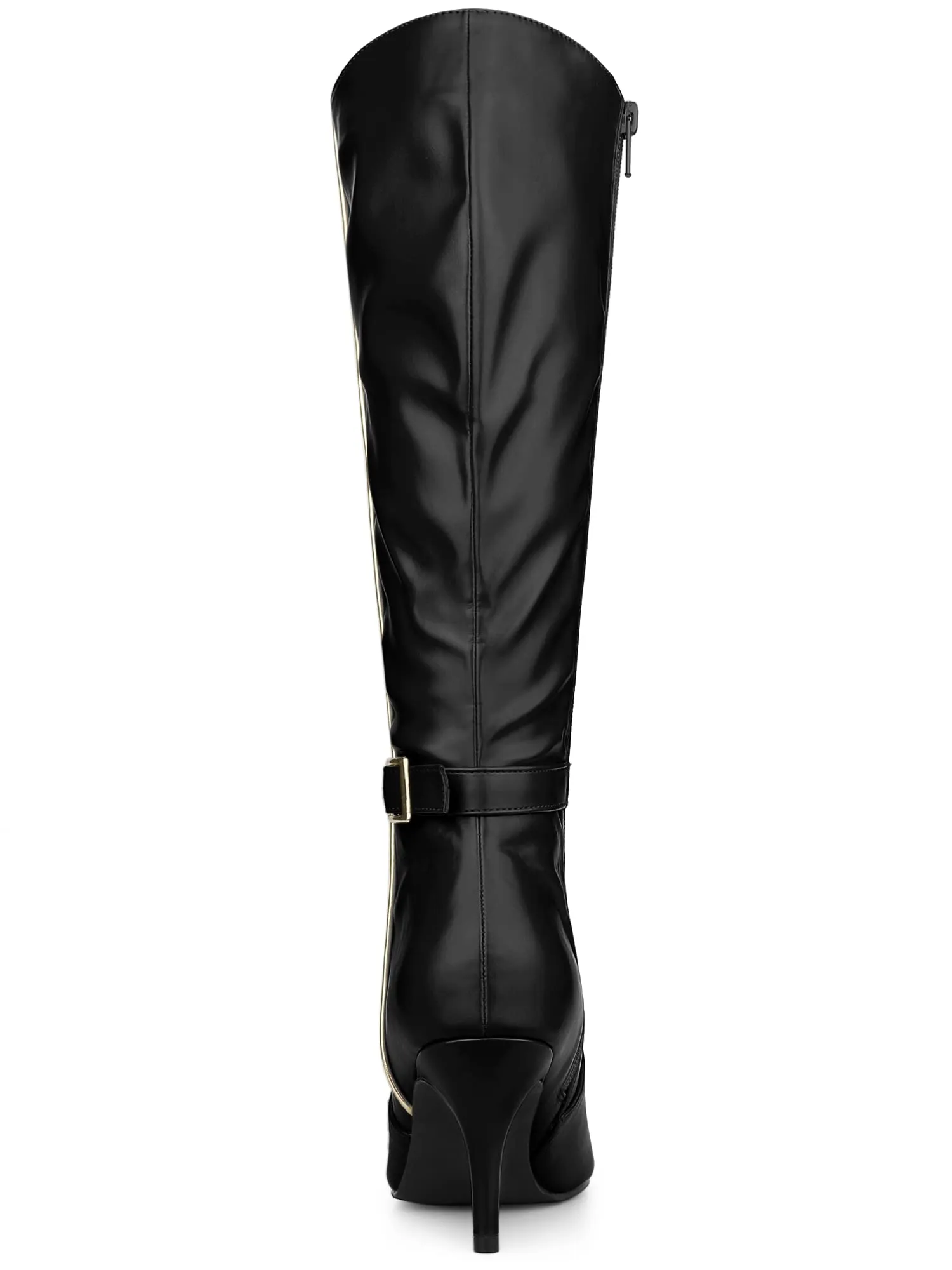 Black Sleek Gold Zipper Knee High Boots