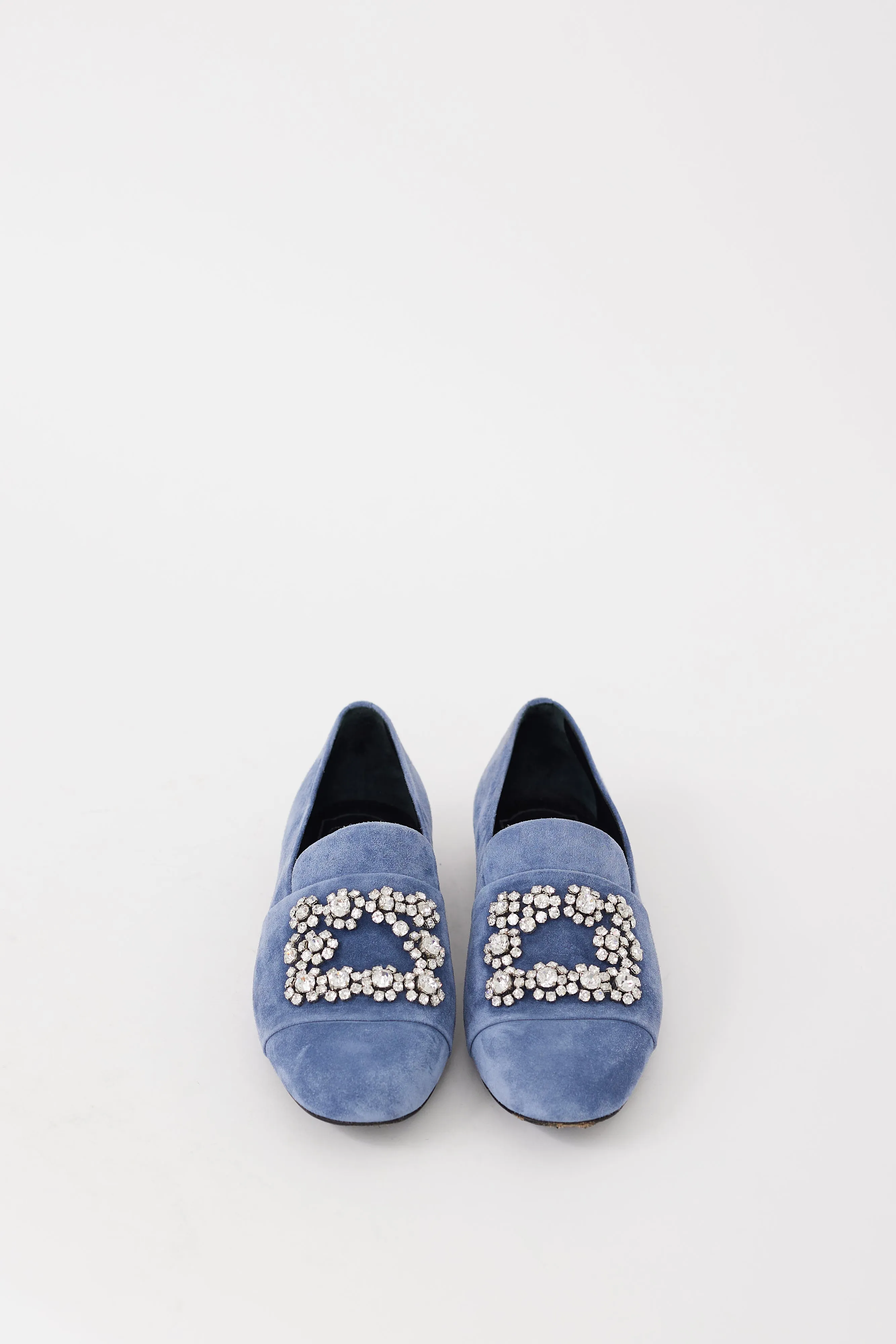 Blue Suede Flower Strass Jewel Loafer