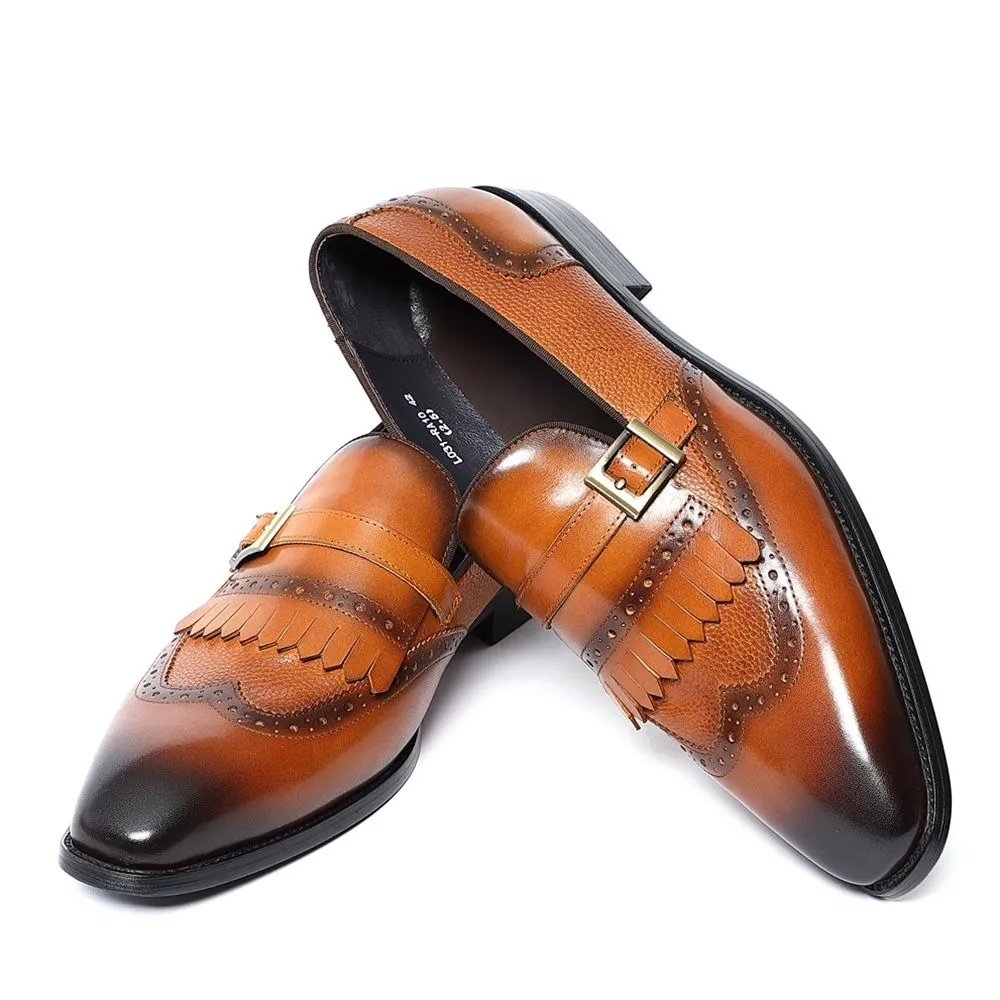 Brock carved retro loafers British fringed men's leather shoes