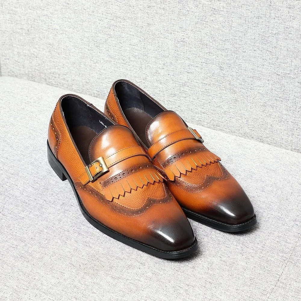 Brock carved retro loafers British fringed men's leather shoes