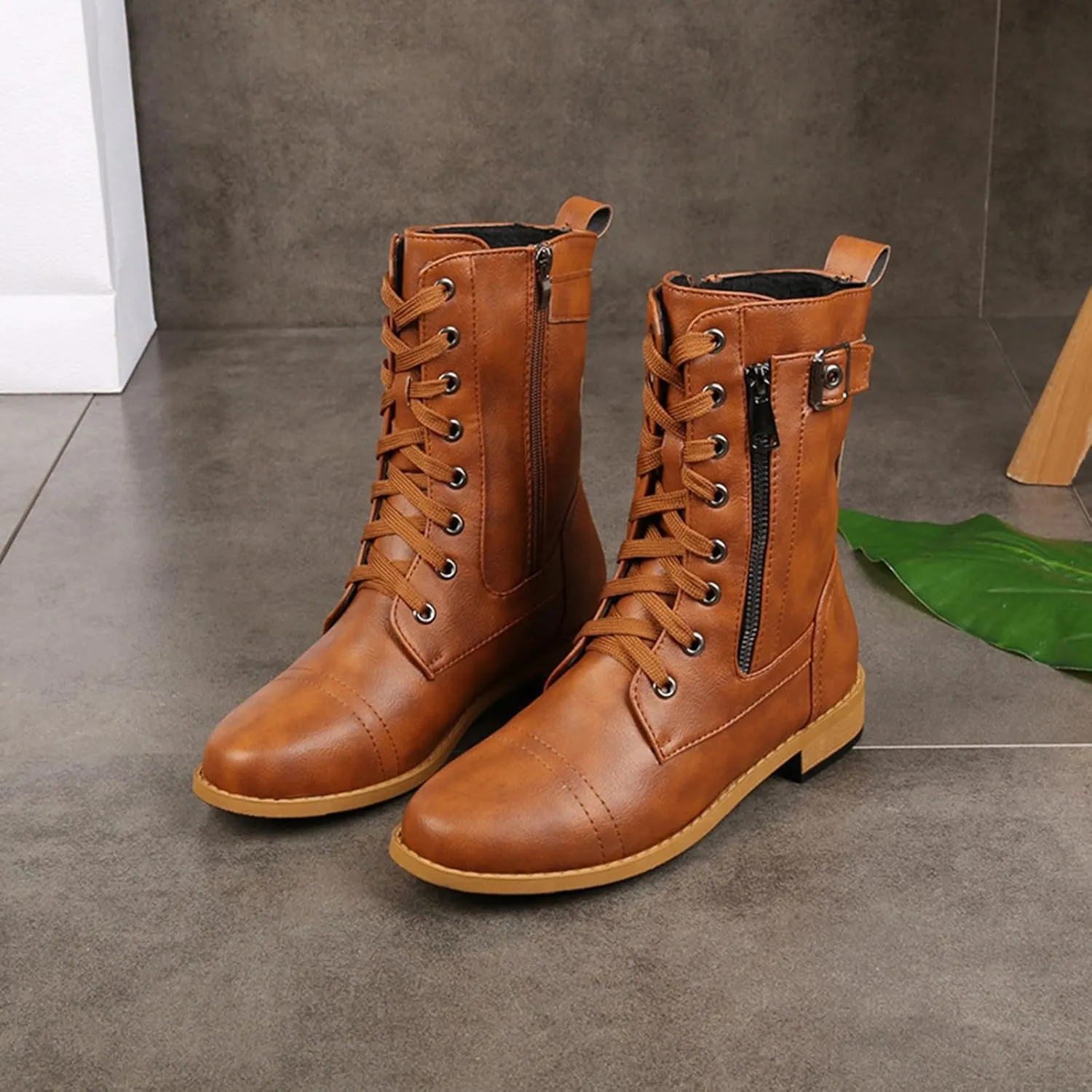 Hiking Boots Women Ankle Ladies Booties Ankle Boot Womens Work Boots Steel Toe Ankle Bootie for Women Low Heel Fashion Round Toe Chunky Block Low Heel Vintage