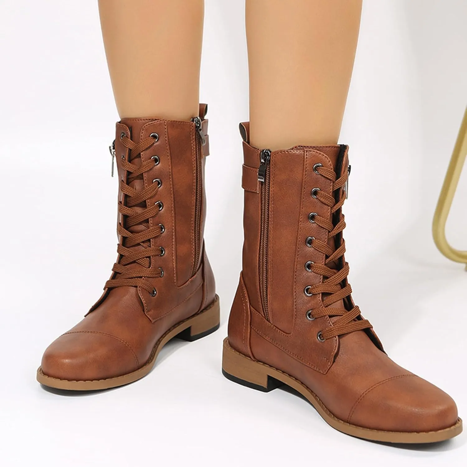 Hiking Boots Women Ankle Ladies Booties Ankle Boot Womens Work Boots Steel Toe Ankle Bootie for Women Low Heel Fashion Round Toe Chunky Block Low Heel Vintage