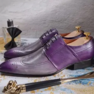 Men's Gradient Purple Lace-Up Low Heel Shoes