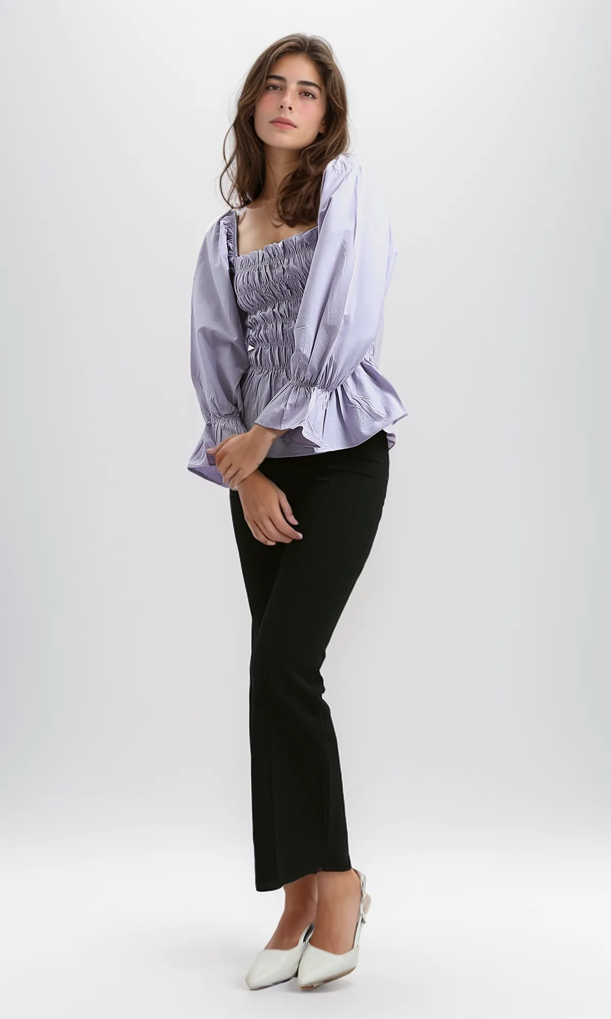 O189743 Summer Casual Square Neck With Elastic Waist - Purple