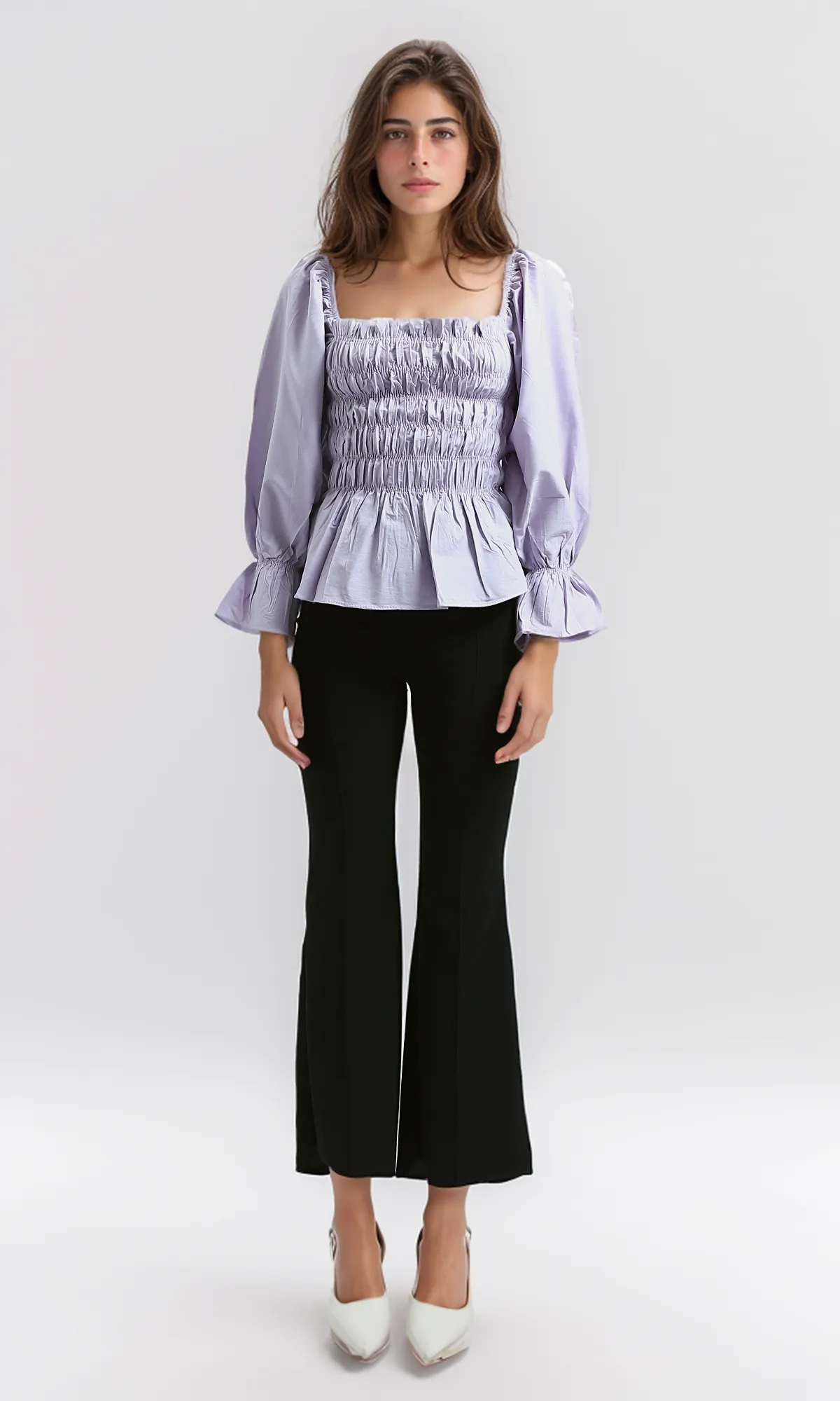 O189743 Summer Casual Square Neck With Elastic Waist - Purple