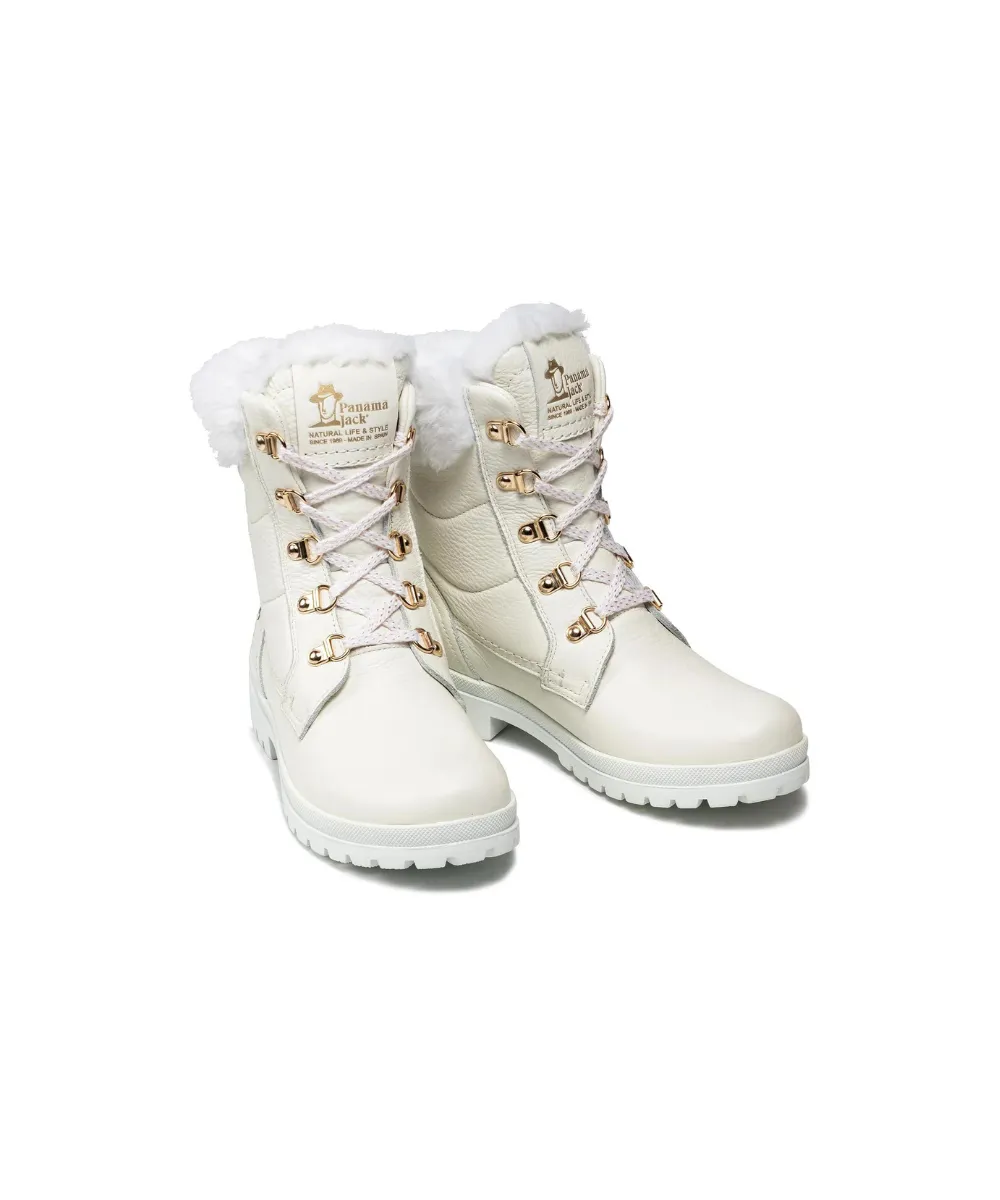 PANAMA JACK LEATHER BOOTS WITH WARM LINING IN WHITE