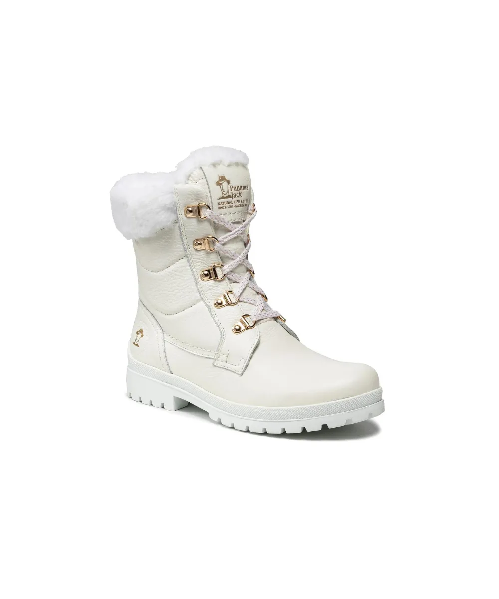 PANAMA JACK LEATHER BOOTS WITH WARM LINING IN WHITE