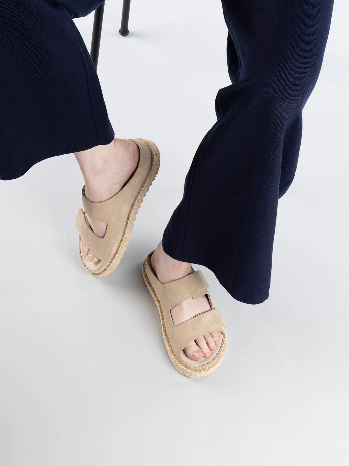 SANDS 105 - Ivory Suede Slide Sandals