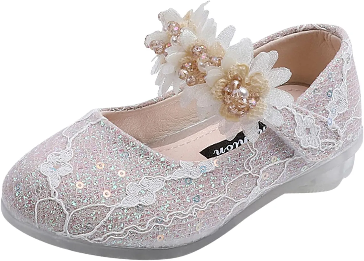 Toddler Girls Dress Shoes Glitter Shoe Flower Mary Jane Low Heels Party Wedding Prom Footwear for Kids