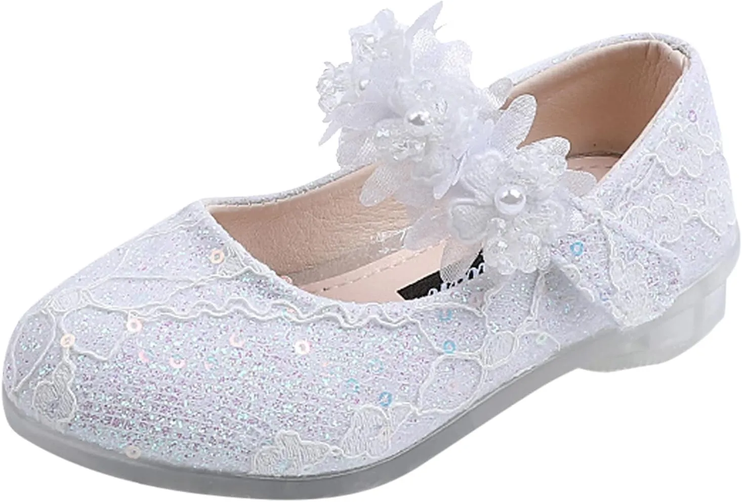 Toddler Girls Dress Shoes Glitter Shoe Flower Mary Jane Low Heels Party Wedding Prom Footwear for Kids