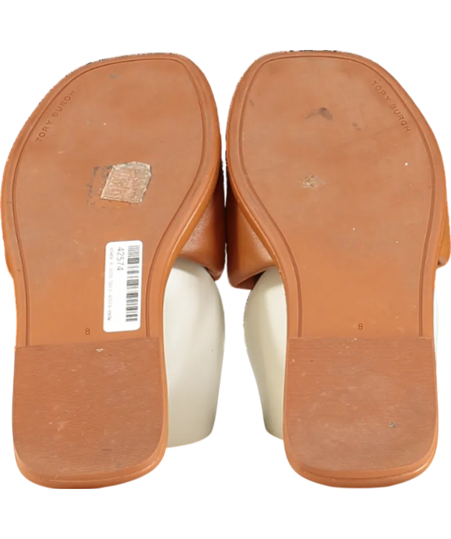 Tory Burch Brown Tan Leather Padded Logo Double T Sport Slide Sandals Us8 UK 5.5 EU 38.5 