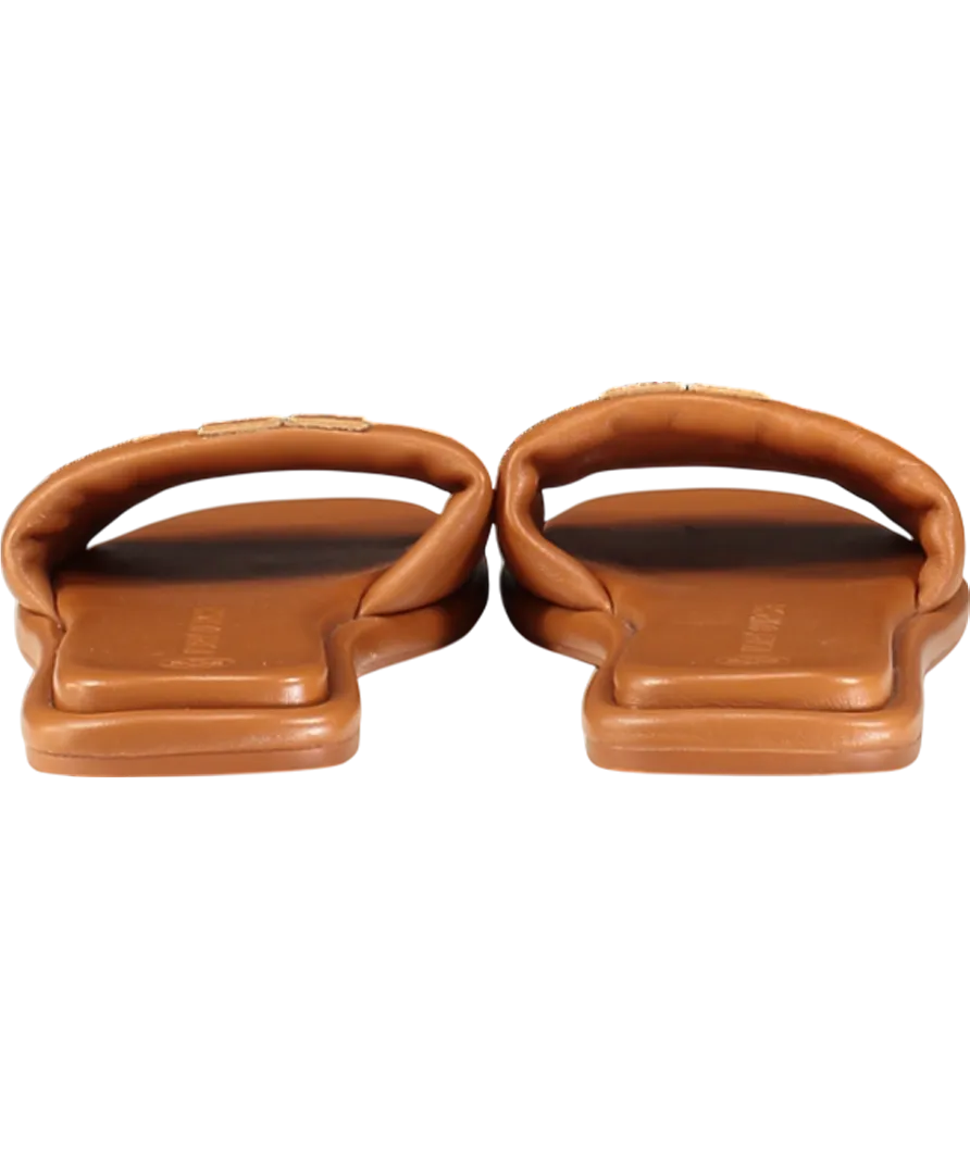 Tory Burch Brown Tan Leather Padded Logo Double T Sport Slide Sandals Us8 UK 5.5 EU 38.5 
